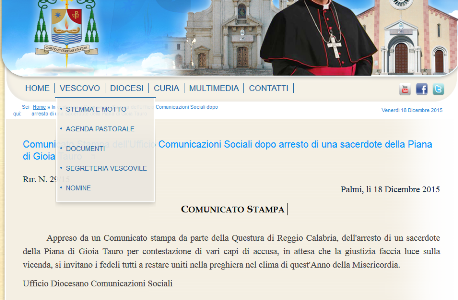 dichiarazioni vescovo su sito diocesi  su caso prete arrestato